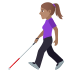 👩🏽‍🦯 woman with white cane: medium skin tone display on JoyPixels